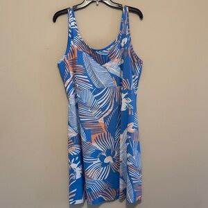 Columbia Blue Floral Palm Print Mini Dress